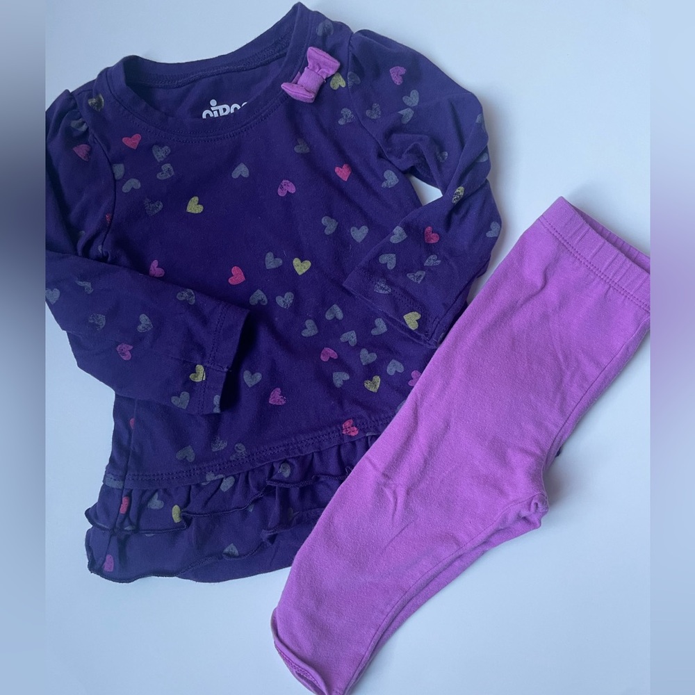 12 month outfit - shirt and pants -purple with hearts